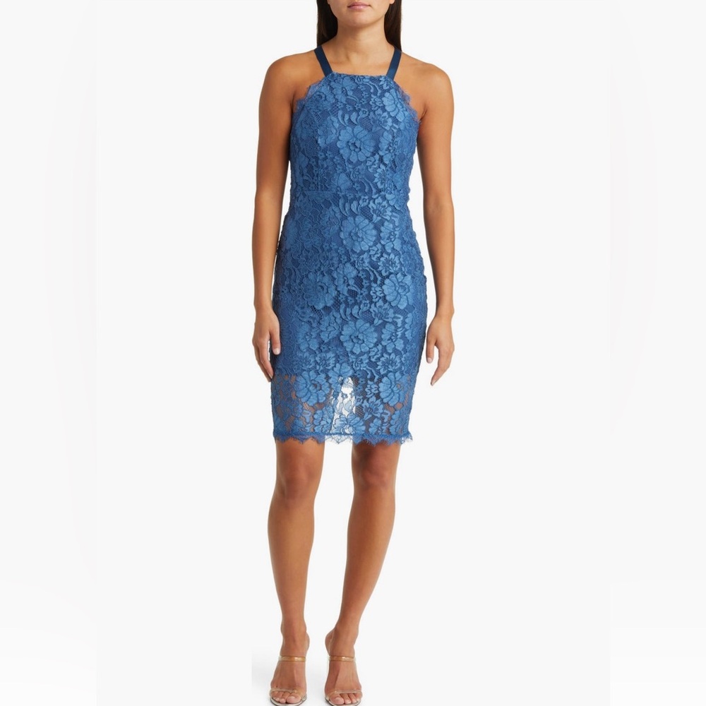 Lulu's Chic Blue Lace Midi Dress